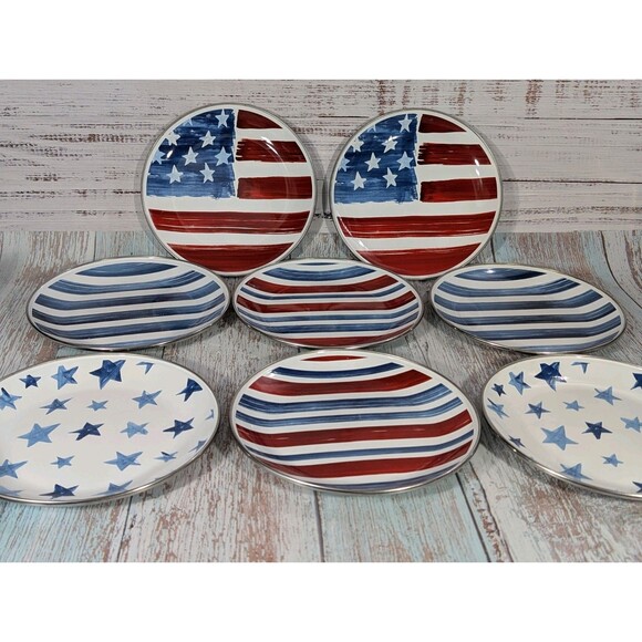 Pottery Barn 4th of July Salad/Dessert Metal Plates 8 in. Set Of 8 - Picture 17 of 17